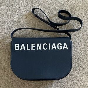 balenciaga ville day navy leather crossbody bag small